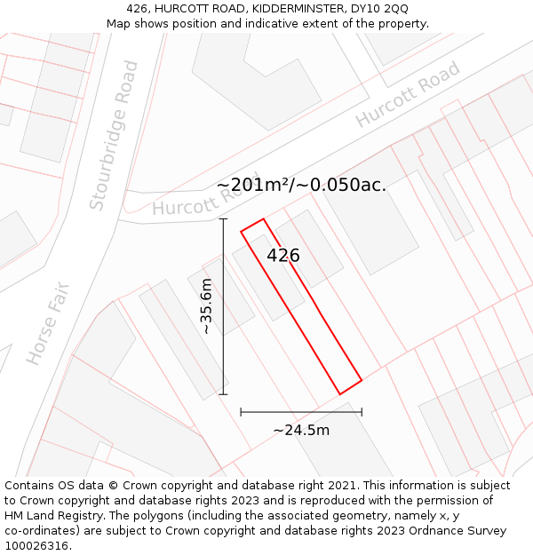 426, HURCOTT ROAD, KIDDERMINSTER, DY10 2QQ: Plot and title map