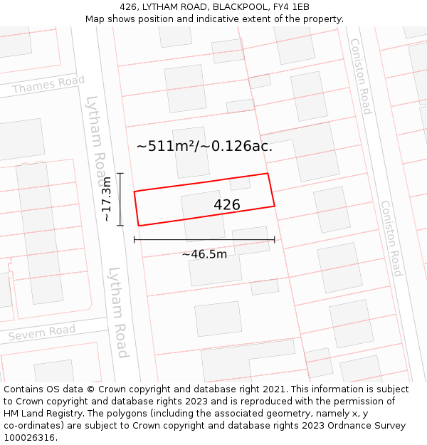 426, LYTHAM ROAD, BLACKPOOL, FY4 1EB: Plot and title map