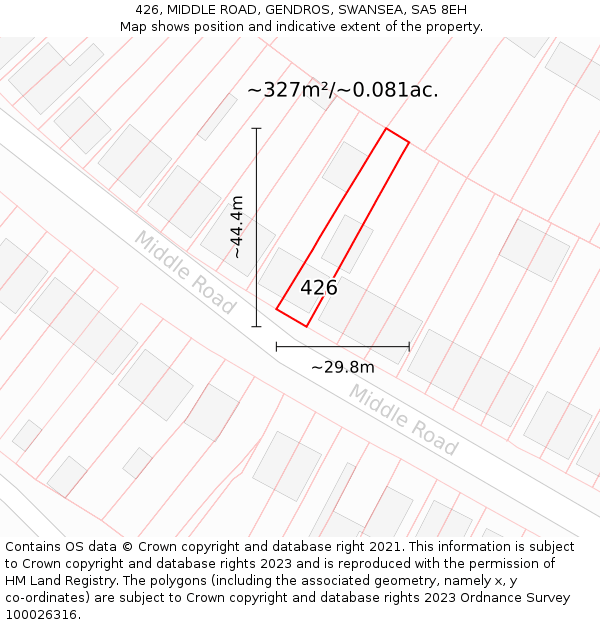 426, MIDDLE ROAD, GENDROS, SWANSEA, SA5 8EH: Plot and title map