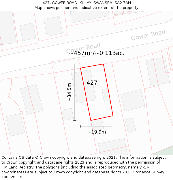 427, GOWER ROAD, KILLAY, SWANSEA, SA2 7AN: Plot and title map