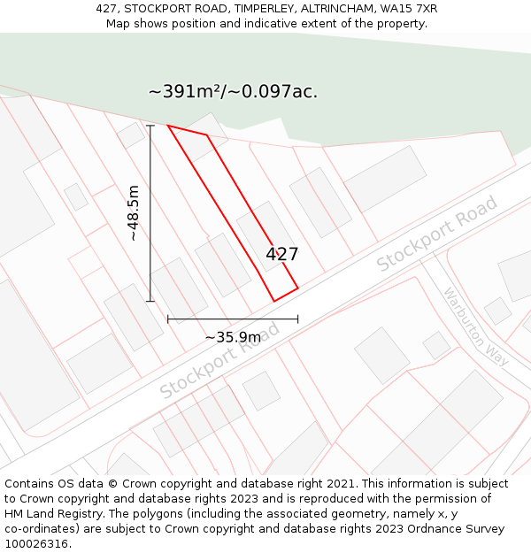 427, STOCKPORT ROAD, TIMPERLEY, ALTRINCHAM, WA15 7XR: Plot and title map