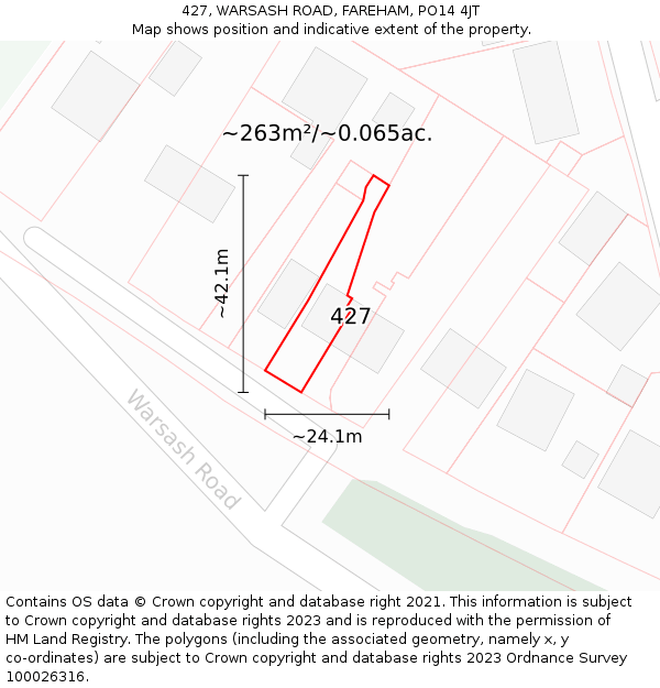 427, WARSASH ROAD, FAREHAM, PO14 4JT: Plot and title map