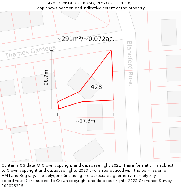 428, BLANDFORD ROAD, PLYMOUTH, PL3 6JE: Plot and title map