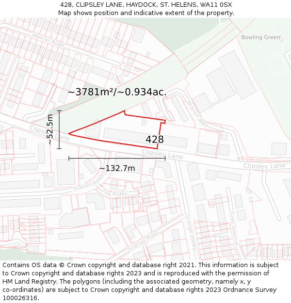 428, CLIPSLEY LANE, HAYDOCK, ST. HELENS, WA11 0SX: Plot and title map