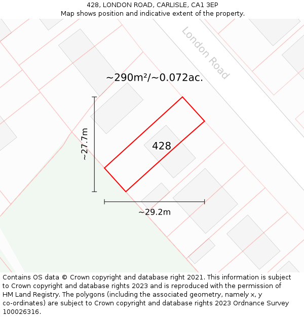428, LONDON ROAD, CARLISLE, CA1 3EP: Plot and title map