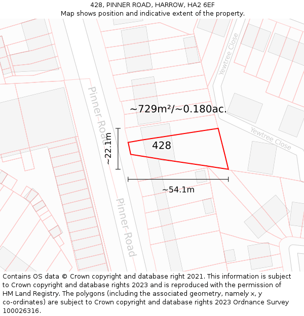 428, PINNER ROAD, HARROW, HA2 6EF: Plot and title map