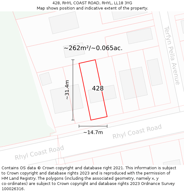 428, RHYL COAST ROAD, RHYL, LL18 3YG: Plot and title map