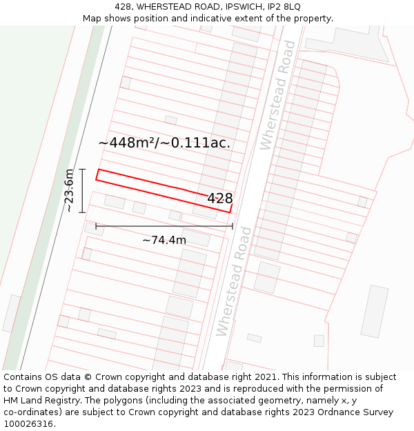 428, WHERSTEAD ROAD, IPSWICH, IP2 8LQ: Plot and title map