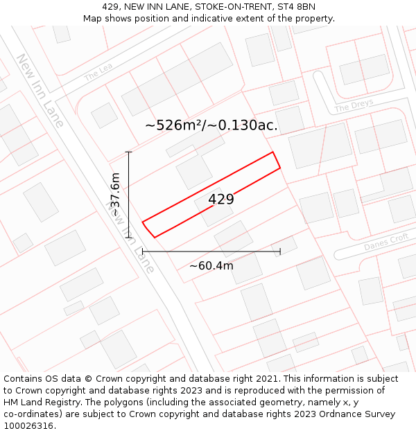 429, NEW INN LANE, STOKE-ON-TRENT, ST4 8BN: Plot and title map