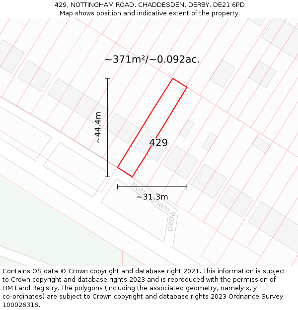 429, NOTTINGHAM ROAD, CHADDESDEN, DERBY, DE21 6PD: Plot and title map