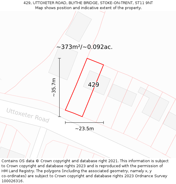 429, UTTOXETER ROAD, BLYTHE BRIDGE, STOKE-ON-TRENT, ST11 9NT: Plot and title map