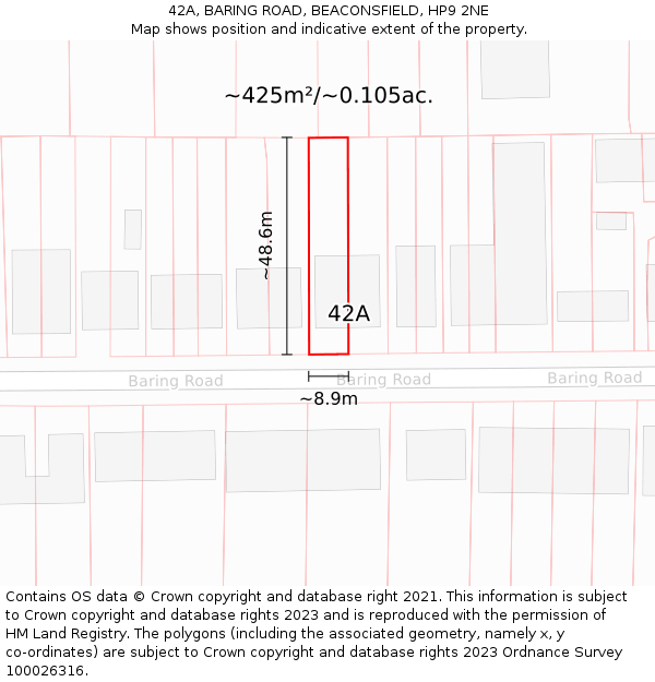 42A, BARING ROAD, BEACONSFIELD, HP9 2NE: Plot and title map