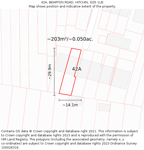 42A, BEARTON ROAD, HITCHIN, SG5 1UE: Plot and title map