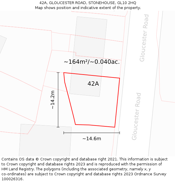 42A, GLOUCESTER ROAD, STONEHOUSE, GL10 2HQ: Plot and title map