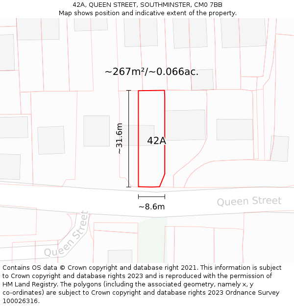 42A, QUEEN STREET, SOUTHMINSTER, CM0 7BB: Plot and title map