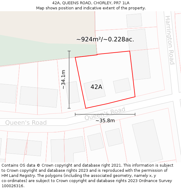 42A, QUEENS ROAD, CHORLEY, PR7 1LA: Plot and title map