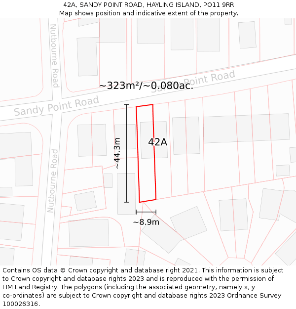 42A, SANDY POINT ROAD, HAYLING ISLAND, PO11 9RR: Plot and title map