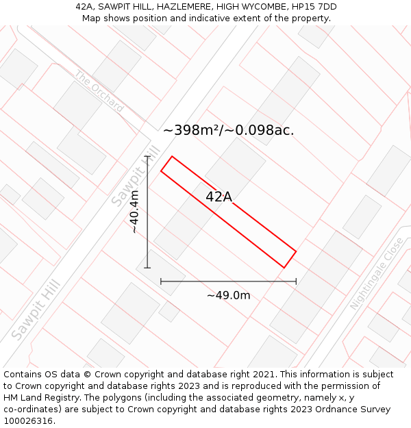 42A, SAWPIT HILL, HAZLEMERE, HIGH WYCOMBE, HP15 7DD: Plot and title map