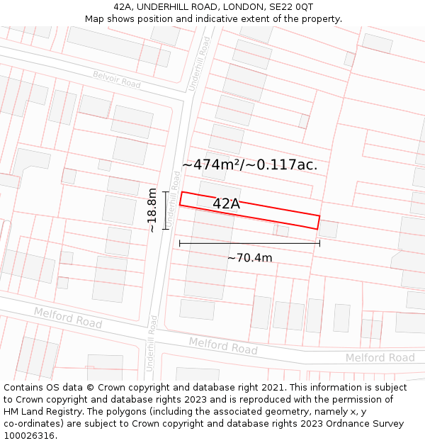42A, UNDERHILL ROAD, LONDON, SE22 0QT: Plot and title map