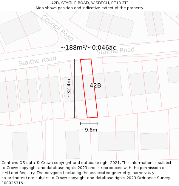 42B, STAITHE ROAD, WISBECH, PE13 3TF: Plot and title map