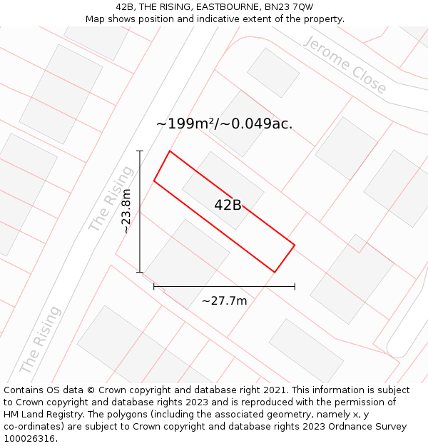 42B, THE RISING, EASTBOURNE, BN23 7QW: Plot and title map