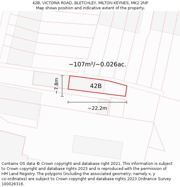 42B, VICTORIA ROAD, BLETCHLEY, MILTON KEYNES, MK2 2NP: Plot and title map