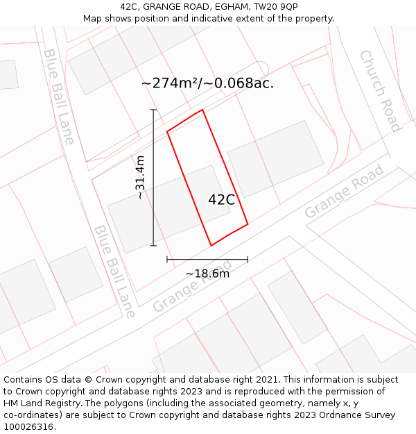 42C, GRANGE ROAD, EGHAM, TW20 9QP: Plot and title map