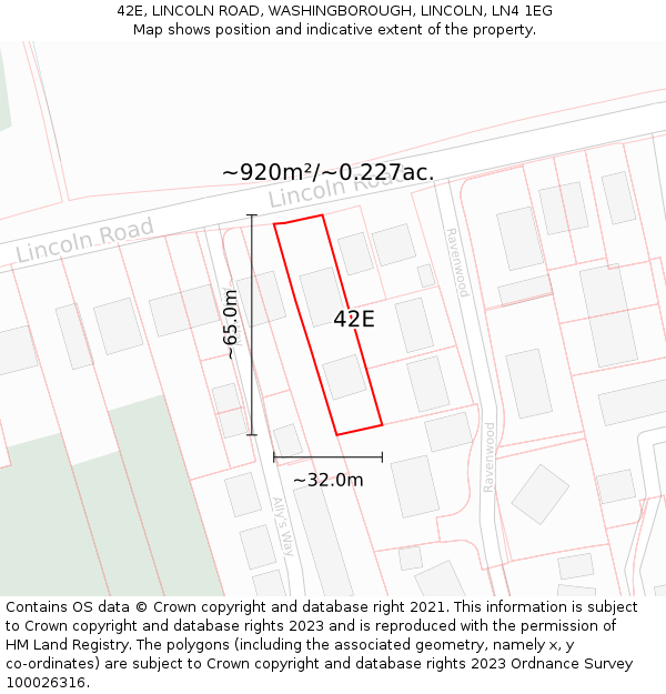 42E, LINCOLN ROAD, WASHINGBOROUGH, LINCOLN, LN4 1EG: Plot and title map