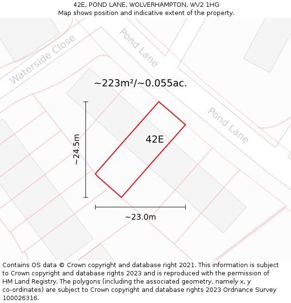 42E, POND LANE, WOLVERHAMPTON, WV2 1HG: Plot and title map