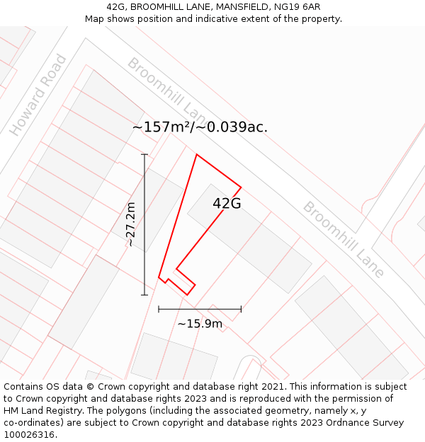 42G, BROOMHILL LANE, MANSFIELD, NG19 6AR: Plot and title map