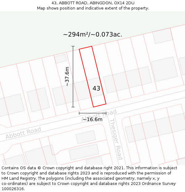 43, ABBOTT ROAD, ABINGDON, OX14 2DU: Plot and title map