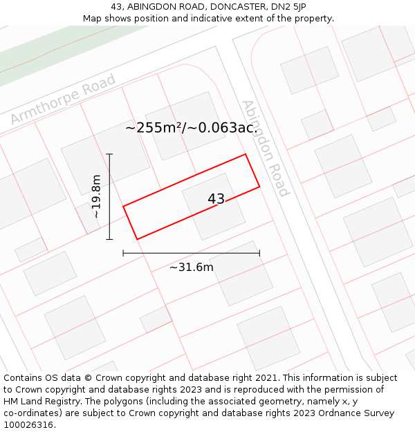 43, ABINGDON ROAD, DONCASTER, DN2 5JP: Plot and title map