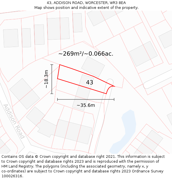 43, ADDISON ROAD, WORCESTER, WR3 8EA: Plot and title map