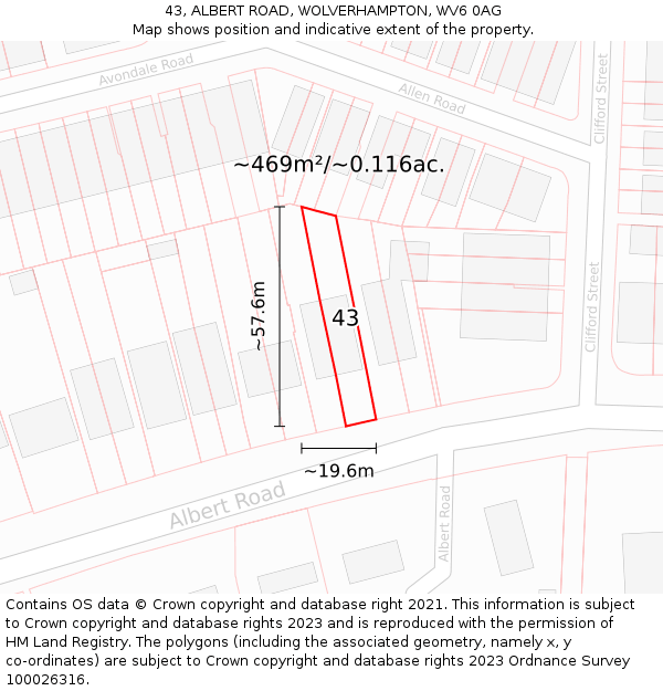 43, ALBERT ROAD, WOLVERHAMPTON, WV6 0AG: Plot and title map