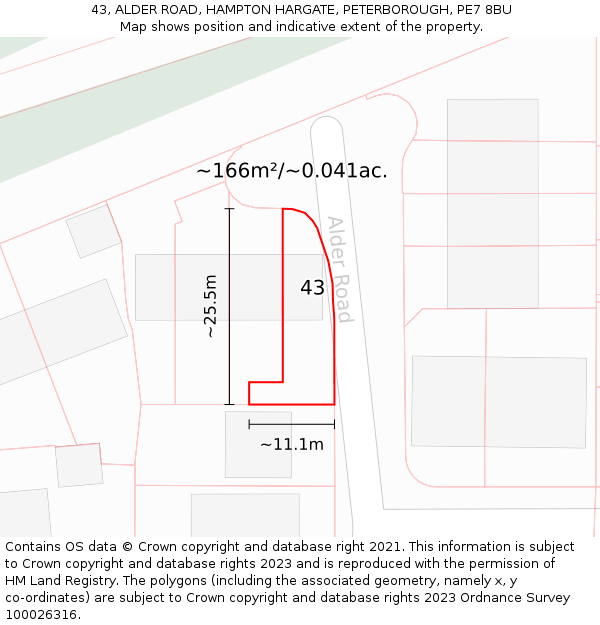 43, ALDER ROAD, HAMPTON HARGATE, PETERBOROUGH, PE7 8BU: Plot and title map