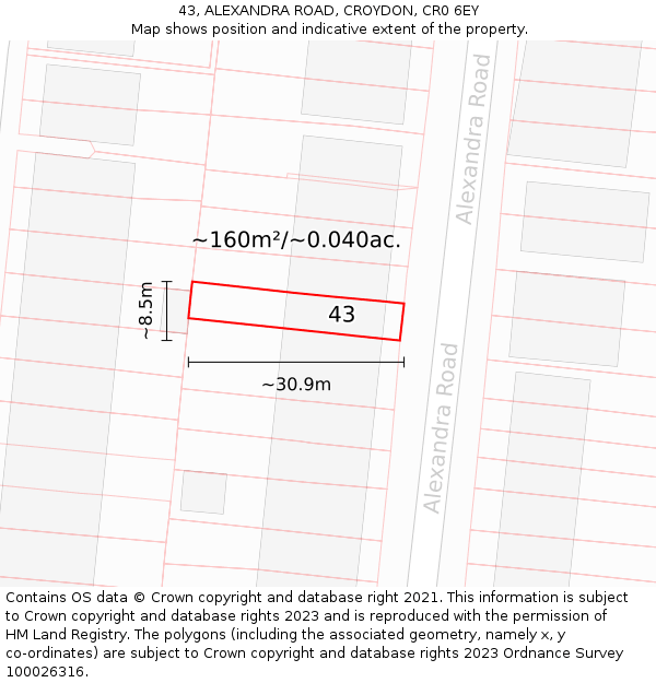 43, ALEXANDRA ROAD, CROYDON, CR0 6EY: Plot and title map