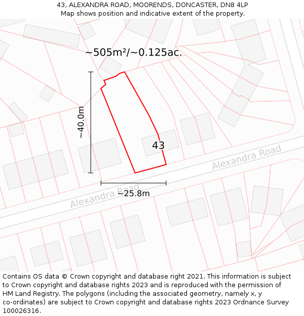 43, ALEXANDRA ROAD, MOORENDS, DONCASTER, DN8 4LP: Plot and title map
