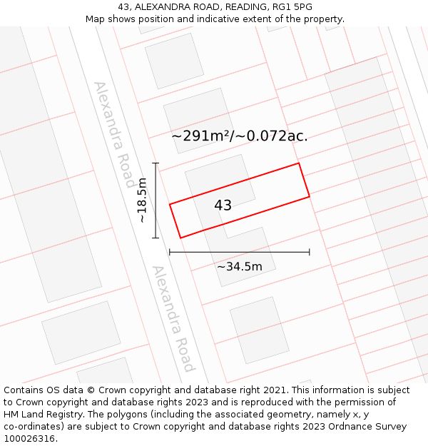 43, ALEXANDRA ROAD, READING, RG1 5PG: Plot and title map