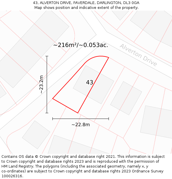43, ALVERTON DRIVE, FAVERDALE, DARLINGTON, DL3 0GA: Plot and title map