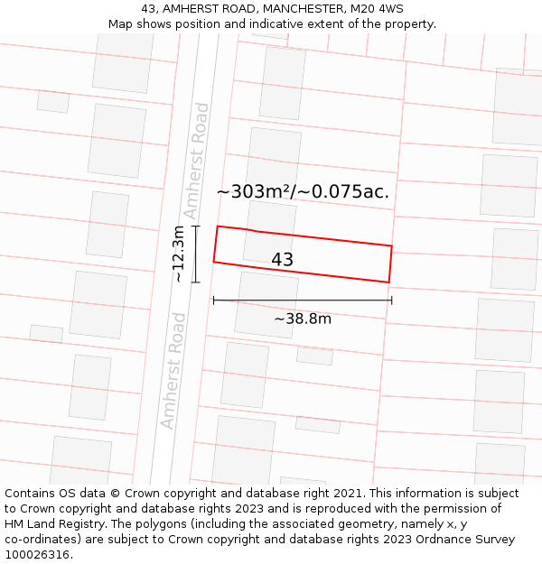 43, AMHERST ROAD, MANCHESTER, M20 4WS: Plot and title map