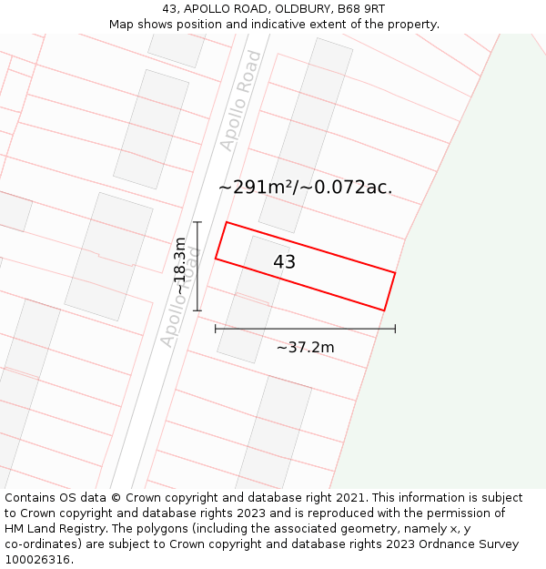 43, APOLLO ROAD, OLDBURY, B68 9RT: Plot and title map