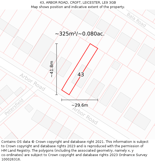 43, ARBOR ROAD, CROFT, LEICESTER, LE9 3GB: Plot and title map