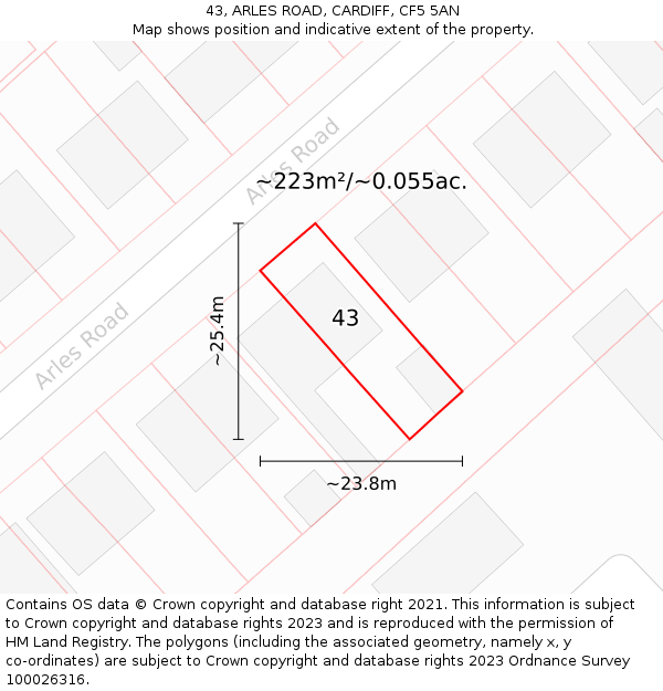 43, ARLES ROAD, CARDIFF, CF5 5AN: Plot and title map