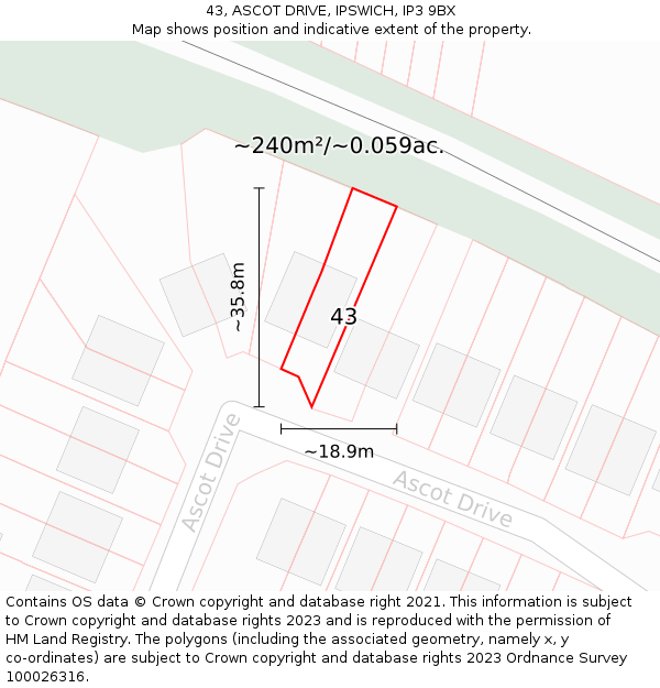 43, ASCOT DRIVE, IPSWICH, IP3 9BX: Plot and title map