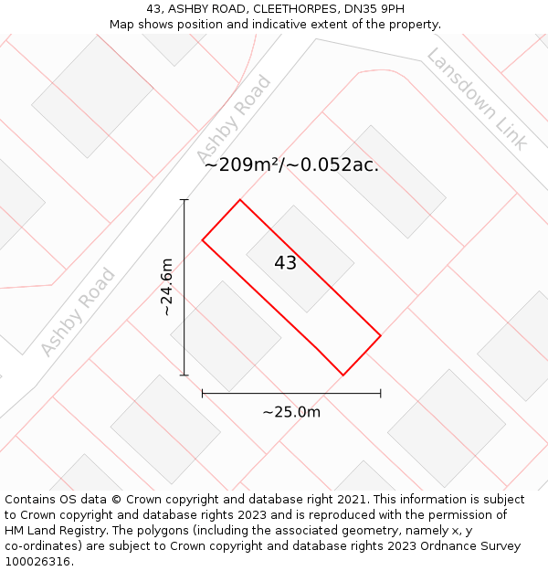 43, ASHBY ROAD, CLEETHORPES, DN35 9PH: Plot and title map