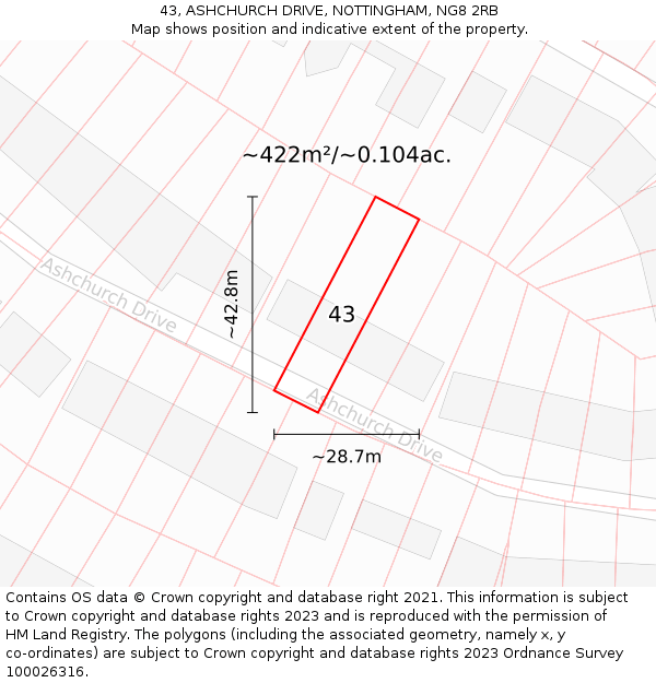 43, ASHCHURCH DRIVE, NOTTINGHAM, NG8 2RB: Plot and title map