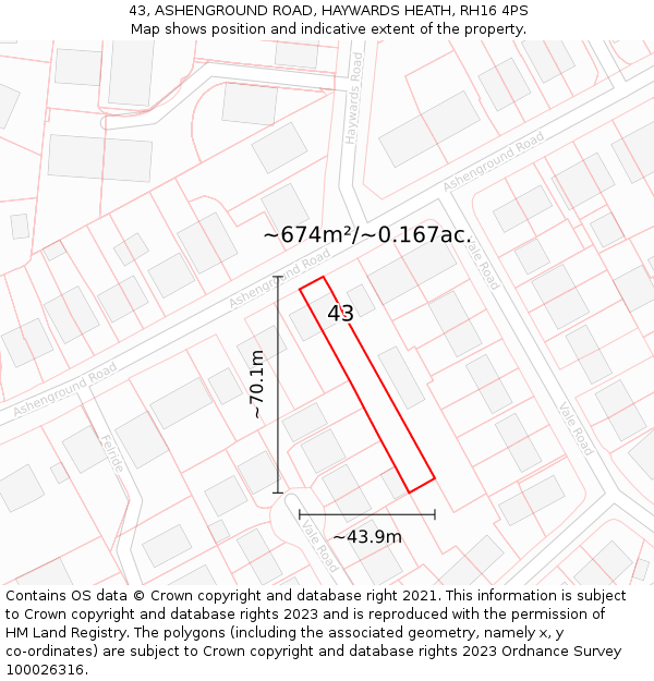43, ASHENGROUND ROAD, HAYWARDS HEATH, RH16 4PS: Plot and title map