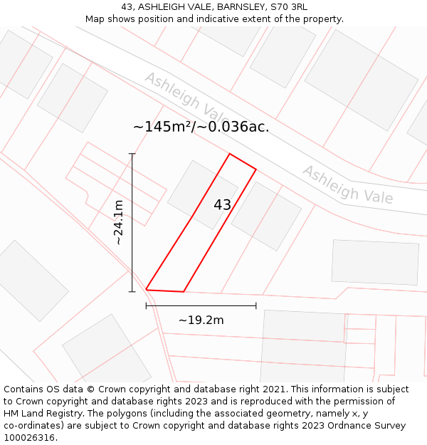 43, ASHLEIGH VALE, BARNSLEY, S70 3RL: Plot and title map