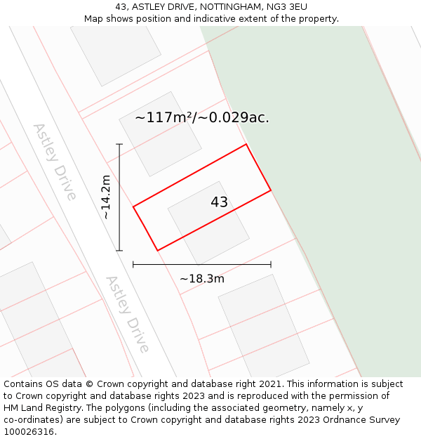 43, ASTLEY DRIVE, NOTTINGHAM, NG3 3EU: Plot and title map