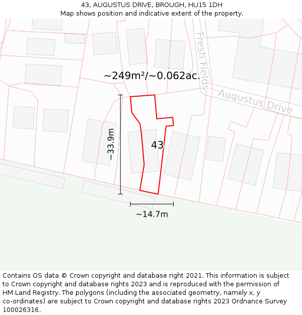43, AUGUSTUS DRIVE, BROUGH, HU15 1DH: Plot and title map